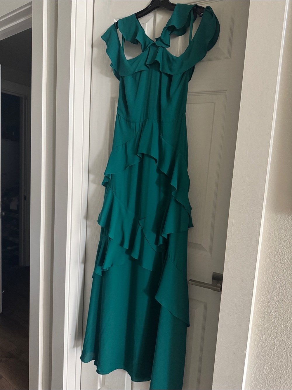 BCBGMaxAzria Teal Ruffle Tiered Maxi Dress